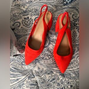Orange red sling back heels